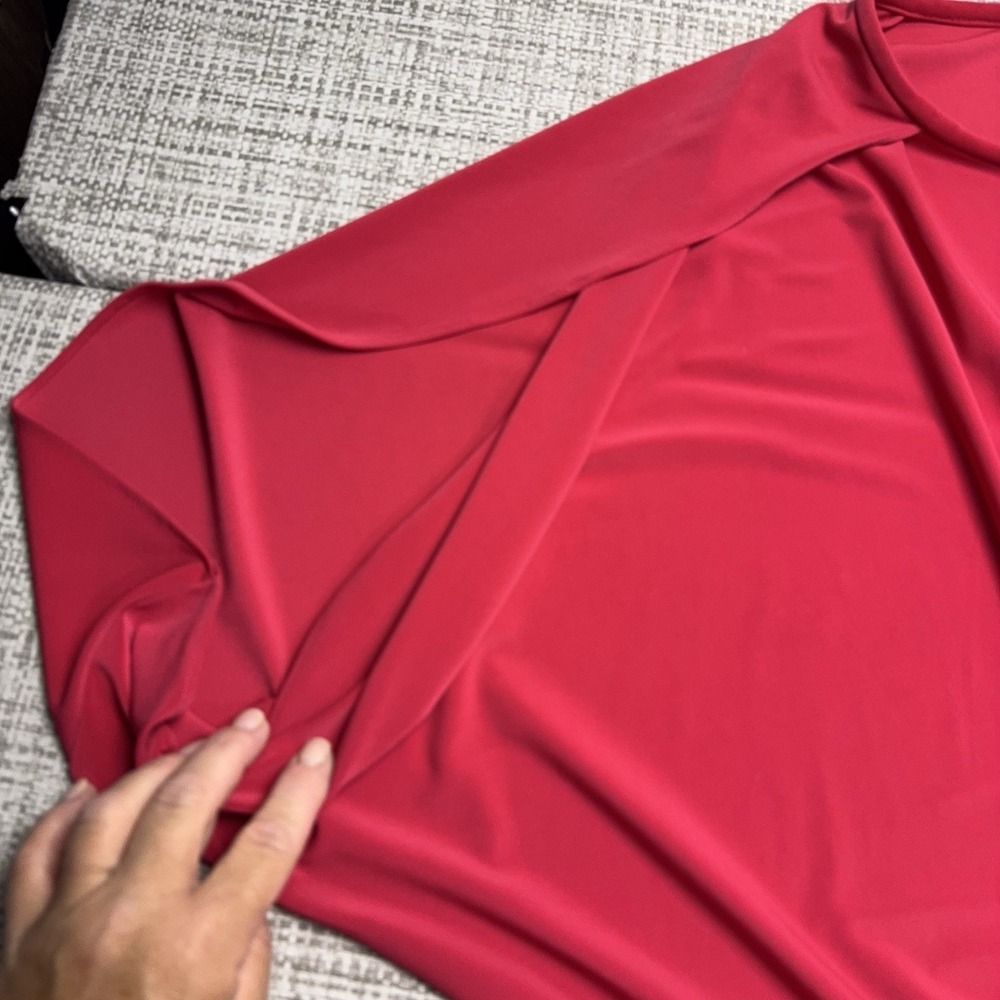 TAHARI Popover Top 3x Pink Peplum Hem Liquid Knit Stretch Dolman Open Sleeves - Picture 5 of 11
